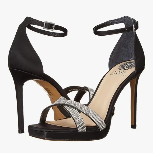 NEW Vince Camuto Kalvira2 Black Satin Stiletto Heeled Strappy Sandal 9 - Picture 2 of 9